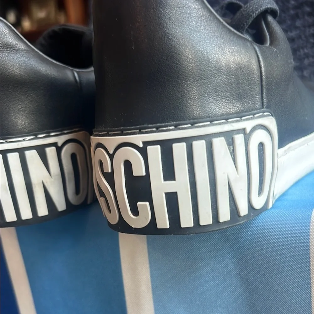 Moschino Kids Black and White Logo-Back Sneakers